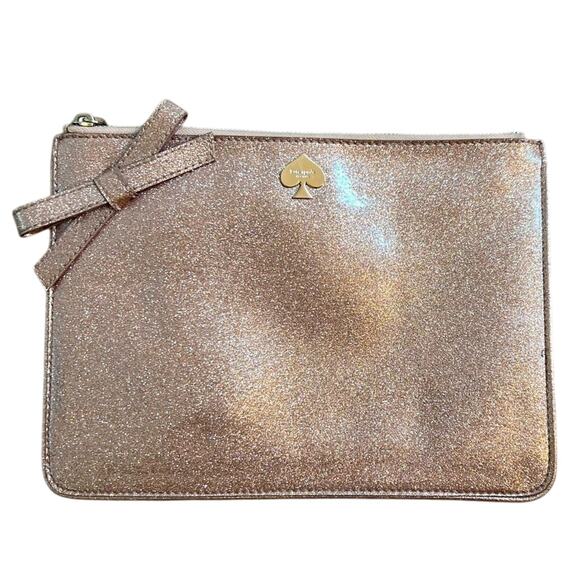Kate Spade Glitterbug Bow Pouch Zippered Envelope Rosegold Handbag Holiday Party - Picture 1 of 8